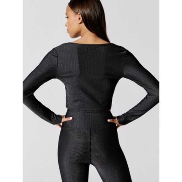 Carbon 38 Cropped Shimmer Stripe Cardigan Black Silver XS NWT NEW - Picture 6 of 12